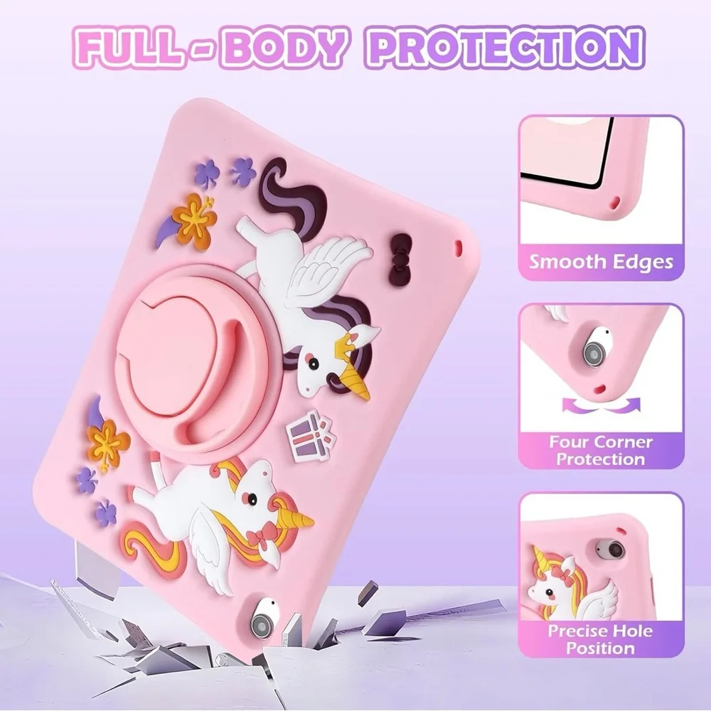 Coolden Unicorn Kids iPad Case A16 11th/10th Gen 11”/10.9” w/ Strap Pink